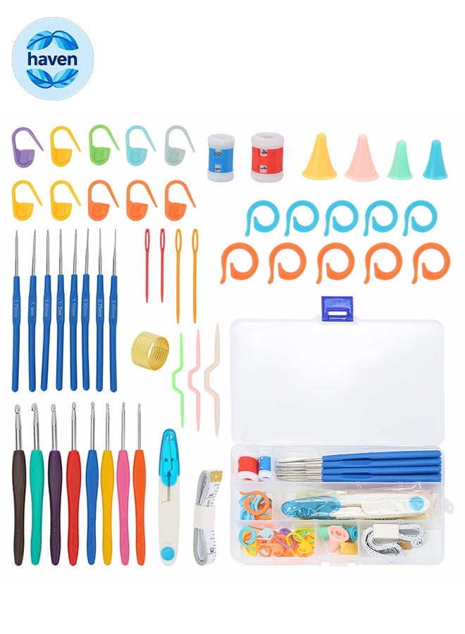 HAVEN 53PCS Crochet Hooks Set, with Carry Bag, Needles, Color Stitch Markers, Measure Tape Beginners Crochet Hook Set for Crochet Art, DIY Crafting, Multicolor, With Transparent Case - Image 1